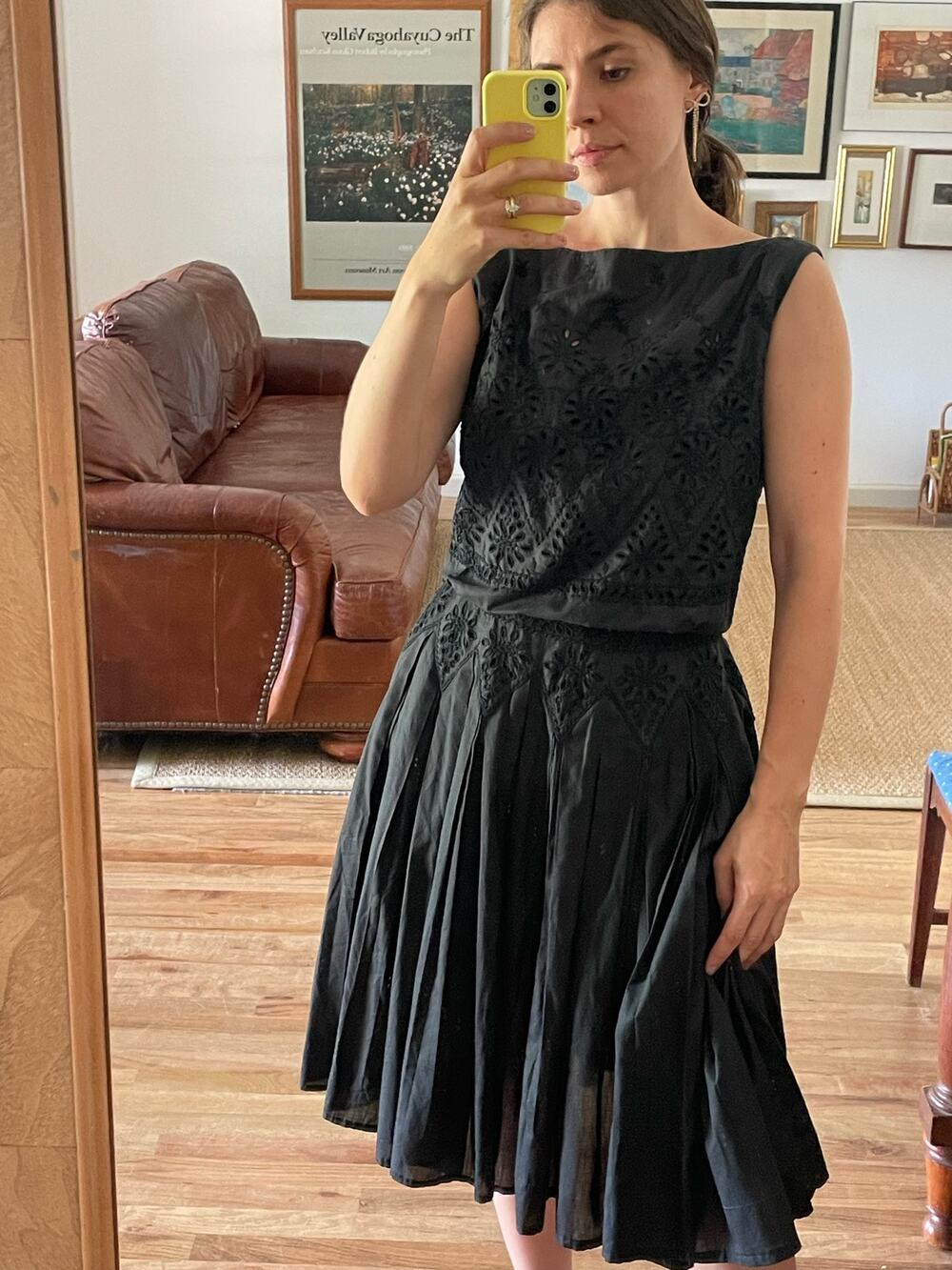 Vintage Black Eyelet Sleeveless Dress Size Small